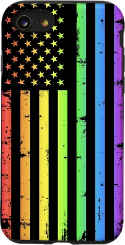 Vista 18 de Funda LGBT para iPhone 17 con diseño de bandera estadounidense arcoíris