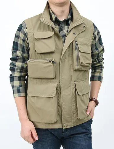 Vista 6 de Gihuo Chaleco utilitario para hombre, versátil, para verano, trabajo, safari, pesca, chaleco de carga con múltiples bolsillos