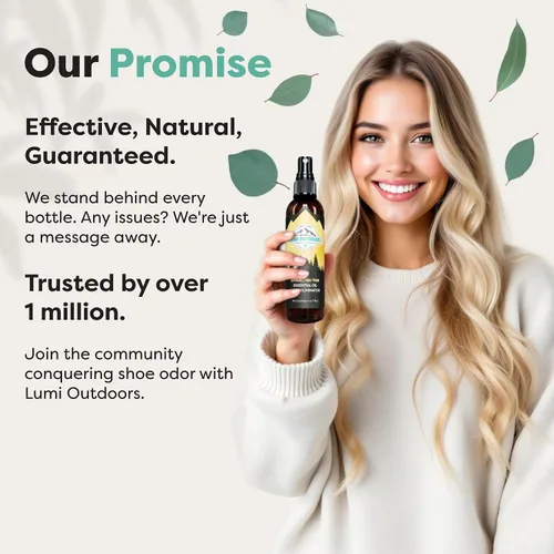 Vista 2 de Lumi Outdoors Desodorizador natural para zapatos en aerosol y eliminador de olores, aceite esencial de árbol de té cítrico fresco