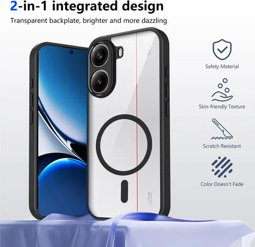 Vista 345 de Funda magnética transparente compatible con Xiaomi 17T, color negro 2 en 1 PC + TPU cubierta de teléfono a prueba de golpes, carcasa protectora