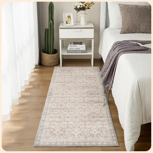 Vista 128 de Istana Alfombra larga antideslizante de 2.5 x 8 para el hogar, para pasillo y cocina, lavable, sedosa y suave al tacto, elegante, color azul y marfil