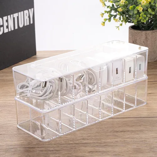 Vista 6 de HOMEE Caja organizadora de cables de 2 piezas con tapa, organizador de almacenamiento de cables de carga de plástico, caja de cables con 8