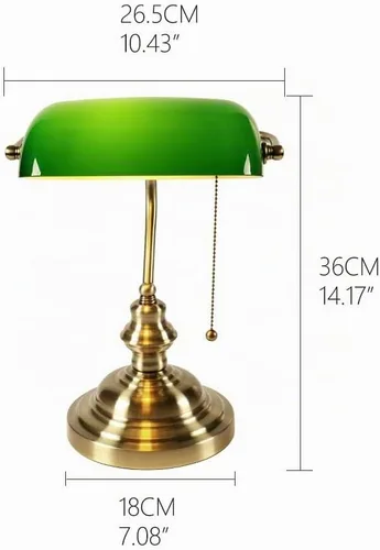 Vista 6 de Lámpara de escritorio de banqueros de vidrio con interruptor de cadena de tracción Enchufe en accesorio (verde)