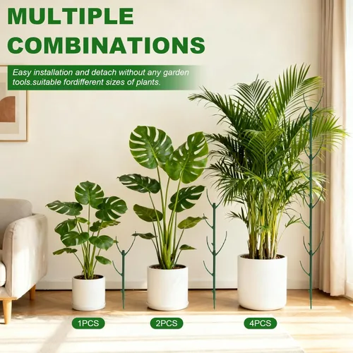 Vista 6 de Paquete de 5 postes ajustables para plantas – Poste de soporte apilable para interiores y exteriores con abrazaderas, adecuado para apoyar Monstera