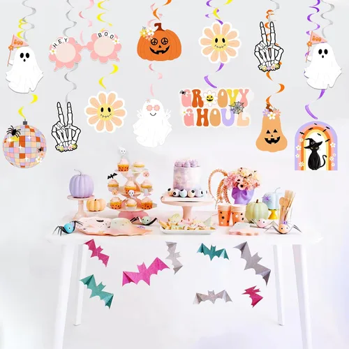 Vista 5 de 20 decoraciones geniales de Halloween, hippie de Halloween, remolinos colgantes de remolinos espeluznantes y espeluznantes serpentinas