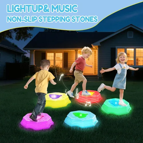 Vista 4 de Piedras Saltarinas para Niños con Luz y Música, Juguete Sensorial para Pequeñitos para Curso de Obstáculos y Coordinación, Regalos de Cumpleaños