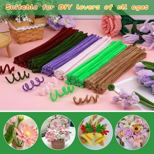 Vista 4 de ZXIIXZ Limpiapipas creativas, 100 piezas de limpiapipas, suministros para festivales, decoración de flores, festivales, ramos, plantas, Verde militar
