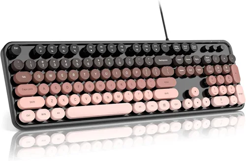 Vista 18 de MOFII Computer Keyboard Wired,Round Key Retro Typewriter Keyboard Full Size USB Plug and Play, for Laptop, PC, Desktop, Windows