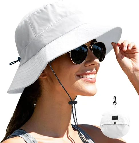Vista 23 de NPJY Packable Sun Bucket Hat for Women Outdoor Waterproof Rain Hat Beige liso (plegable)