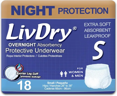 Vista 16 de LivDry Ropa interior para incontinencia XS para adultos, absorción de comodidad durante la noche, protección contra fugas, talla XS, paquete de 22