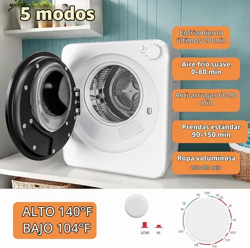Vista 4 de DOGHLY Secadora de ropa eléctrica portátil de 1.6 pies cúbicos, acero