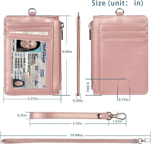 Vista 6 de Teskyer - Cartera minimalista delgada, soporte para tarjetas de crédito con bloqueo RFID, compartimento frontal de piel para documentos