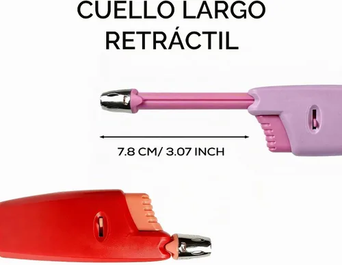 Vista 3 de Encendedor de velas de cuello largo ajustables, encendedor de gas butano, encendedor de plástico recargable, encendedor de cocina (paquete de 5)