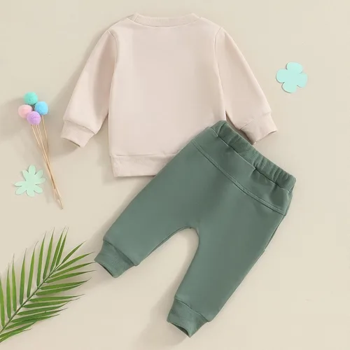 Vista 3 de DNOMAID YZARC Conjunto de ropa de 2 piezas de sudadera con bordado de trébol de la suerte para niños pequeños y niños pequeños