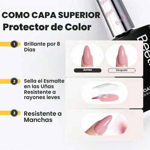 Vista 5 de Beetles - Esmalte de uñas 2 en 1, base y capa superior, esmalte de uñas transparente de secado rápido