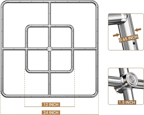 Vista 2 de Onlyfire - Bandeja plana de acero inoxidable cuadrada para fogata con conjunto de anillo de quemador, 30 pulgadas