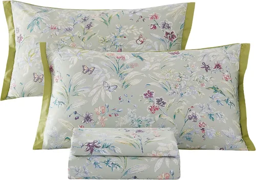 Vista 13 de ABREEZE Juego de sábanas de algodón egipcio tamaño individual (1000 hilos) floral y fundas de almohada (4 piezas), sábanas de algodón egipcio