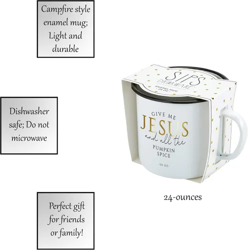 Vista 3 de Creative Brands Faithworks - Sips - Taza esmaltada blanca, 24 onzas, especia de calabaza