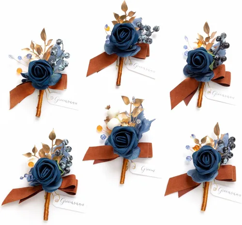 Vista 21 de Ling's Moment Boutonniere para Hombres Boda, Juego de 6, Novio y Padrinos Boutonniere para Boda Regreso a Casa Halloween Ceremonia Aniversario, Cena