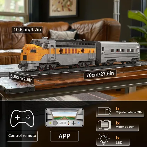 Vista 4 de Mould King 12018 Juego de Bloques de Construcción de Tren, Kits de Locomotora de Combustión Interna EMD F7 con Control Remoto/App, Modelo a Escala