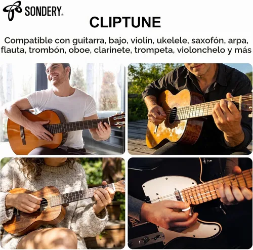 Vista 2 de Sondery afinador de guitarra y ukelele con clip recargable, pantalla TFT simple de fácil lectura, afinación extremadamente rápida y precisa