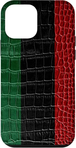 Vista 16 de iPhone 16 Pan African Flag Patriotic Crocodile Skin Print Pride Case