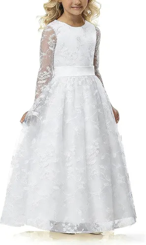 Vista 8 de ABaoWedding Lace A-Line Flower Girl Dress A-blanco