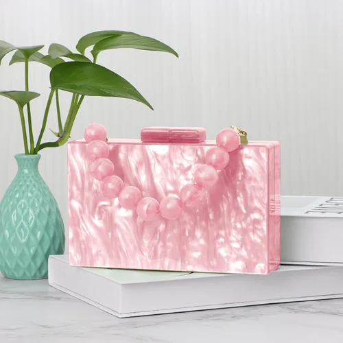 Vista 7 de Fecialy Bolso de mano de acrílico para mujer, bolso de noche con cuentas, bolso de mano de mármol, bolso formal para fiesta, novia, boda, bolso