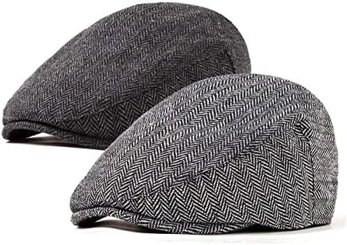 Vista 4 de LADYBRO Paquete de 2 sombreros ajustables de Newsboy para hombre, gorra plana irlandesa de mezcla de lana de tweed