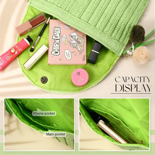Vista 4 de Frienda Bolso de hombro de paja de mano para mujer, bolso cruzado de paja de playa, bolso hecho a mano, bolsa de ratán tejida para mujer
