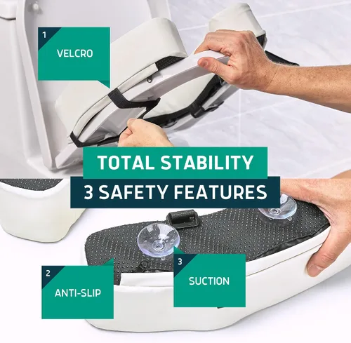Vista 4 de Lunderg Elevador acolchado para asiento de inodoro para personas mayores, añade 3 pulgadas. Ajuste universal. Cojín de asiento de inodoro elevado