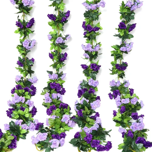 Vista 14 de Floweroyal Paquete de 2 guirnaldas de flores artificiales de 15.8 pies, flores de seda falsas de hiedra rosa para colgar en el arco de boda, fiesta