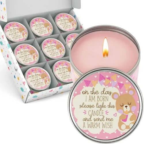 Vista 13 de Majestic Zen Juego de regalo de velas para baby shower, paquete de 9 velas de cera de soja perfumadas neutrales, aroma a polvo fresco para bebé, 30