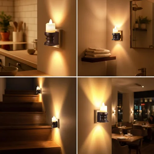 Vista 6 de Meonum - Luz nocturna de vela sin llama parpadeante enchufable, luz nocturna LED regulable con sensor de atardecer a amanecer, luz decorativa