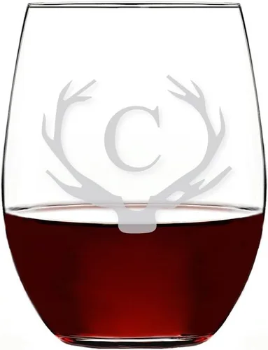 Vista 7 de Antler Initial - Copa de vino sin tallo (15 onzas, letra B, 4 unidades)