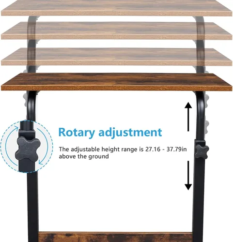 Vista 6 de HomVent Mesa de TV ajustable con ruedas, mesa lateral para aperitivos con ruedas, mesa portátil en forma de C, mesa de mesa móvil de madera