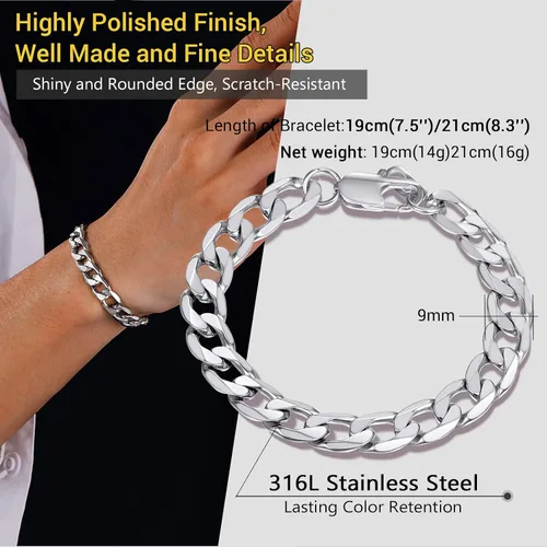 Vista 4 de PROSTEEL - Cadena, brazalete cubano de acero inoxidable unisex, negro, chapado en oro de 18 quilates, sin níquel, joyería hipoalergénica, 4-13 mm