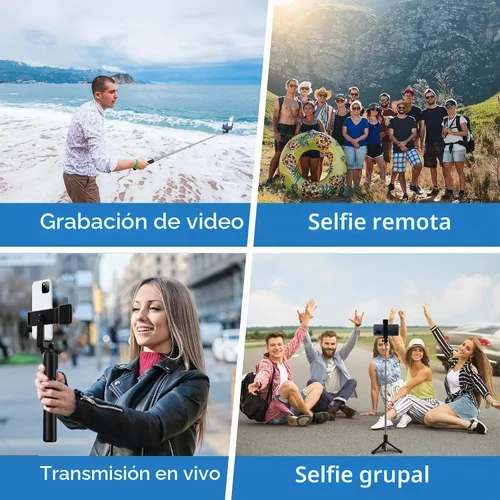Vista 2 de Selfie Stick, trípode retráctil de 40 pulgadas para teléfono con control remoto inalámbrico y luz, trípode portátil para selfie stick