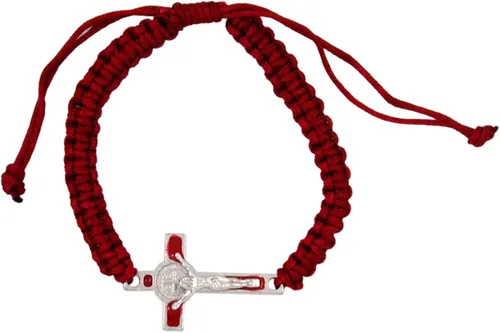 Vista 2 de San Benito pulsera Crucifijo rojo macramé estilo accesorio 7 12 pulgadas