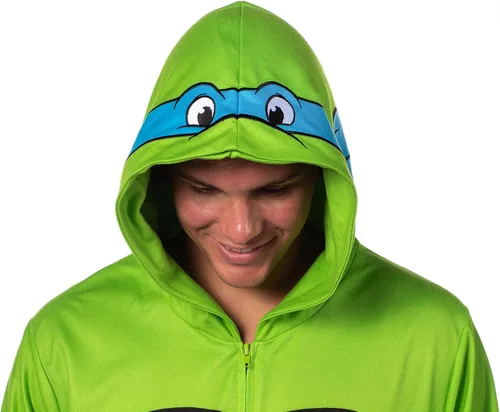 Vista 3 de INTIMO Disfraz de tortuga ninja con capucha para hombre, pijama de dormir para adultos Leonardo