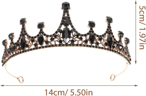 Vista 6 de Lurrose Tiara barroca de corona de reina para novia, diamantes de imitación negros, disfraz barroco de Halloween, baile de graduación, tiara