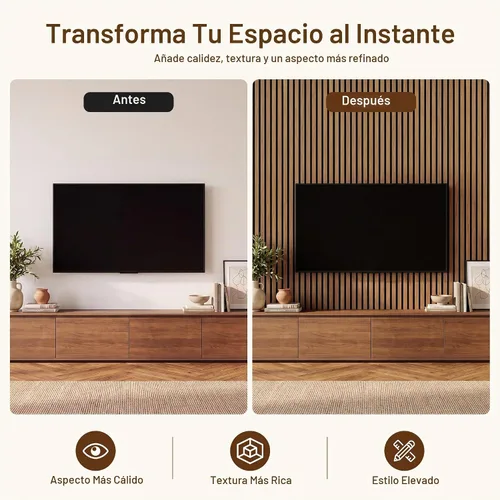 Vista 8 de Amsleekey Paquete de 4 paneles de pared de listones de madera acústica de Teca