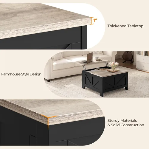Vista 8 de Yaheetech - Mesa de centro con superficie superior abatible con almacenamiento, mesa de café cuadrada para sala de estar, mesas centrales de 31.5