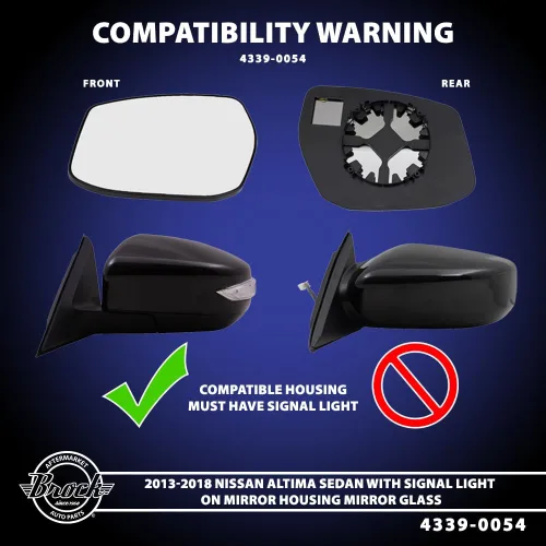 Vista 3 de Espejo de cristal con base para indicador de giro Altima Sedan 2013-2018 para Sentra 963653TH2A derecho NI1325106 2013-2019