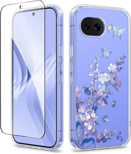 Vista 11 de GVIEWIN Funda para Google Pixel 10a con protector de pantalla, protección contra caídas de grado militar, no amarillenta, transparente, floral