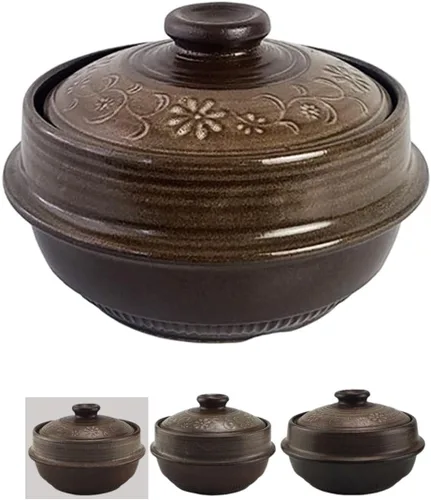 Vista 8 de Olla coreana de barro de barro Ttukbaegi, Esmalte de barro natural de cerámica de arcilla Cazuela de cocción de arcilla, Olla de cerámica resistente