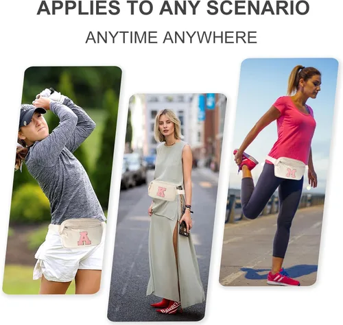 Vista 4 de Riñonera cruzada pequeña para mujeres y hombres, bolsa cruzada para deportes, viajes, correr, entrenamiento casual, pana beige-rosa A, A