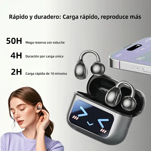 Vista 7 de M100 - Auriculares con clip con funda para pantalla táctil, auriculares inalámbricos de oreja abierta para gafas de orejas pequeñas, batería de 50