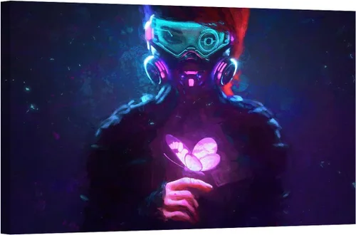 Vista 5 de LSIUHWUWI Future City Concept - Cuadro decorativo moderno para pared, impresión sobre lienzo Cyberpunk City Neon Streetview por la noche