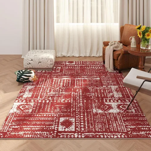 Vista 16 de Rugcomf Alfombra lavable de 5 x 7 pies, diseño bohemio, suave, abstracto, antideslizante, no desprende pelusa, lana sintética, vintage para sala